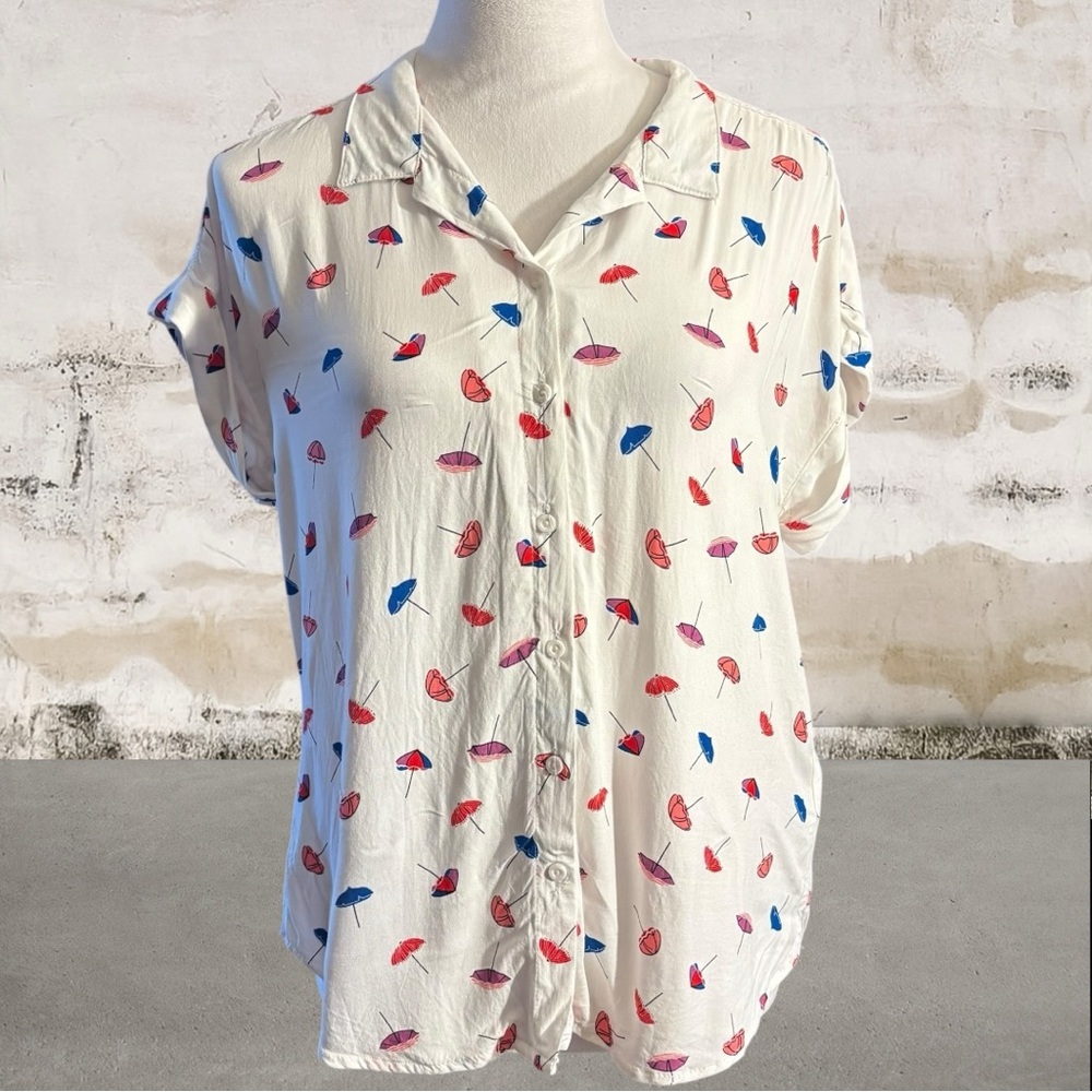 Alexander Jordan Women's Button-Down Shirt with Colorful Umbrellas Size Medium